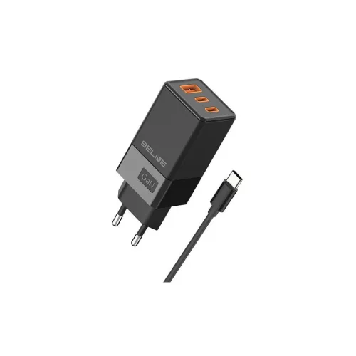 Beline Töltő 2x USB-C + 1x USB 65W + USB-C kábel PD 3.0 + QC 3.0 BLN3CB65C GaN fekete