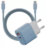 Fali töltő Bazic GoPort Velox Kit USB-C/USB-A GaN 35W kábellel kék