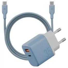   Fali töltő Bazic GoPort Velox Kit USB-C/USB-A GaN 35W kábellel kék