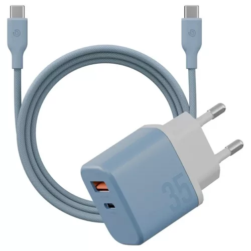 Fali töltő Bazic GoPort Velox Kit USB-C/USB-A GaN 35W kábellel kék
