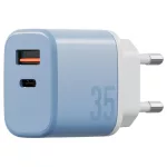 Fali töltő Bazic GoPort Velox Kit USB-C/USB-A GaN 35W kábellel kék