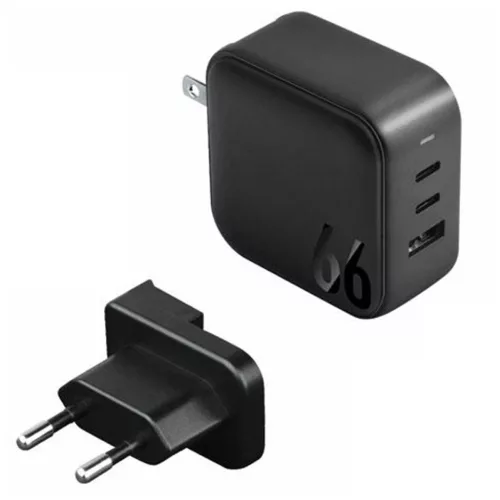 ENERGEA Fali töltő 1xUSB+2xUSB-CPD-PPS-QC 3.0 66W 2C1A US+EU Travelite GAN66 fekete