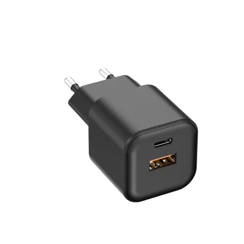 Setty hálózati töltő USB-A + USB-C 20W LSGaN-AC-201 fekete