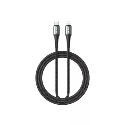 BWOO fonott USB-C–Lightning kábel 3m 30W, fekete
