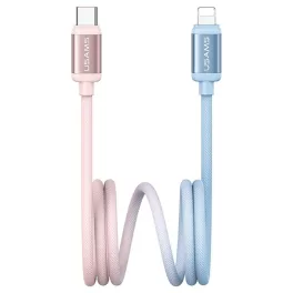   USAMS Bicolor Series SJ757 PD 30W USB-C/Lightning 1.2m kábel kék és rózsaszín