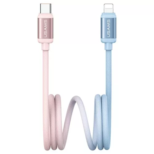 USAMS Bicolor Series SJ757 PD 30W USB-C/Lightning 1.2m kábel kék és rózsaszín
