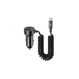   USAMS C33 autós töltő USB-A + USB-C aljzat (5V/3A, 60W, PD gyorstöltő + USB-C kábel) fekete (CC167CC01)