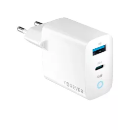   Forever TC-06-65AC 65W GaN PD QC töltő 1× USB-C, 1× USB fehér