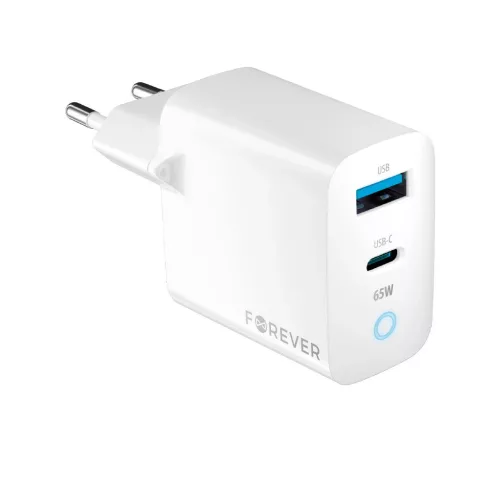 Forever TC-06-65AC 65W GaN PD QC töltő 1× USB-C, 1× USB fehér