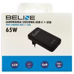 Beline töltő 1x USB-C + 1x USB 65W PD 3.0 + QC 3.0 BLN2CW65 (csak fej) fekete