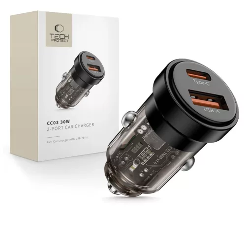 TECH-PROTECT CC03 2-PORT autós töltő PD 30W / QC3.0 fekete