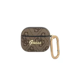   CG MOBILE GUESS SCRIPT METAL szilikon tok (karabíner, textil minta) BARNA Apple AirPods 3 (GUA34GSMW)