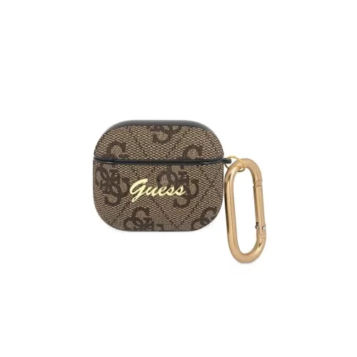 CG MOBILE GUESS SCRIPT METAL szilikon tok (karabíner, textil minta) BARNA Apple AirPods 3 (GUA34GSMW)