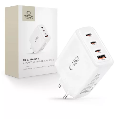 TECH-PROTECT NC120W-GAN 4-PORT hálózati töltő PD 120W / QC3.0 fehér