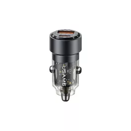   USAMS Autós töltő C39 USB+USB-C 60W gyorstöltés fekete CC208CC01 (US-CC208)