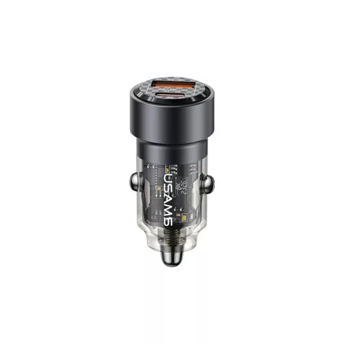 USAMS Autós töltő C39 USB+USB-C 60W gyorstöltés fekete CC208CC01 (US-CC208)