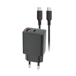 Setty 30W PD/QC USB-A és USB-C fali töltő + 1 m USB-C kábel RLSK-AC-01 fekete