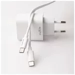 Maxlife MXTC-06-30AC PD QC 30W töltő 1x USB-C, 1x USB-A + USB-C–USB-C kábel 60W fehér