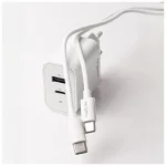 Maxlife MXTC-06-30AC PD QC 30W töltő 1x USB-C, 1x USB-A + USB-C–USB-C kábel 60W fehér