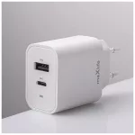 Maxlife MXTC-06-30AC PD QC 30W töltő 1x USB-C, 1x USB-A + USB-C–USB-C kábel 60W fehér