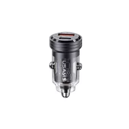   USAMS C35 autós töltő USB-A + USB-C aljzat (5V/3A, 45W, PD gyorstöltő) fekete (CC175CC01)