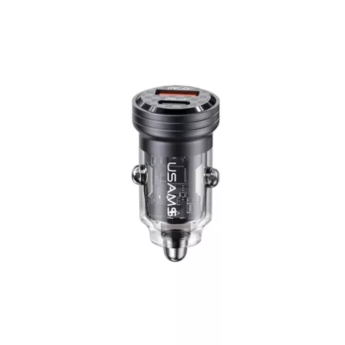 USAMS C35 autós töltő USB-A + USB-C aljzat (5V/3A, 45W, PD gyorstöltő) fekete (CC175CC01)