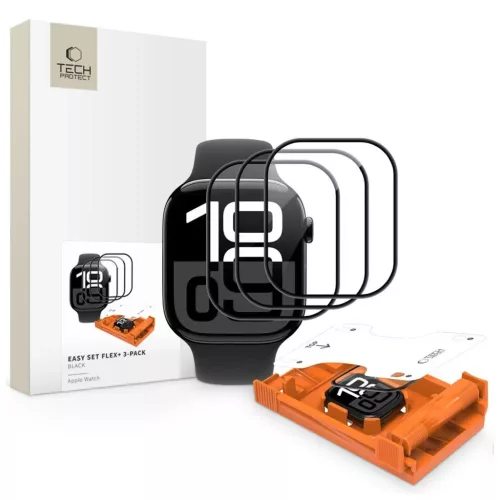 Hibrid üvegfólia TECH-PROTECT EASY SET FLEX+ 3-PACK Apple Watch 4 / 5 / 6 / SE 1 / 2 / 3 (40MM) készülékhez fekete
