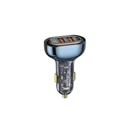   Usams autós töltő 2 USB+Type-C aljzat (125W, PD gyorstöltő, LED kijelző) SÖTÉTKÉK (CC158CC02)