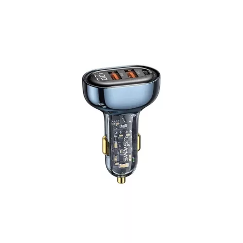 Usams autós töltő 2 USB+Type-C aljzat (125W, PD gyorstöltő, LED kijelző) SÖTÉTKÉK (CC158CC02)