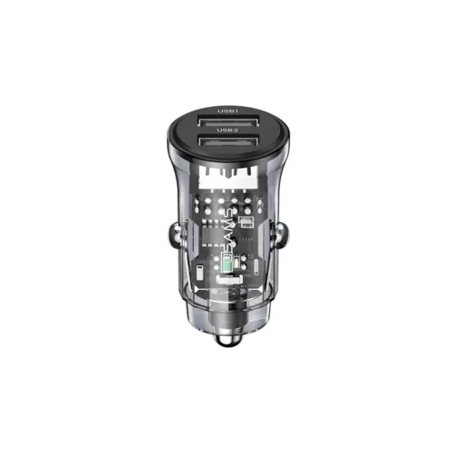 USAMS C31 autós töltő 2xUSB-A aljzat (5V/3A, PD gyorstöltő) fekete (CC162CC01)