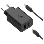 Motorola TurboPower 50W Dual USB-C/USB-A fali töltő, USB-C 1m kábel, fekete