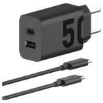 Motorola TurboPower 50W Dual USB-C/USB-A fali töltő, USB-C 1m kábel, fekete