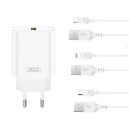 XO CE33 QC 18W 1x USB fali töltő + Lightning-kábel fehér
