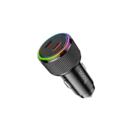   Hoco NZ14 autós töltő 2 Type-C aljzat (50W, PD gyorstöltő 3.0, LED) FEKETE (NZ14_B)