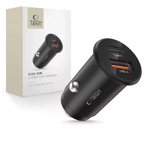TECH-PROTECT CC02 2-PORT autós töltő PD 35W / QC3.0 fekete