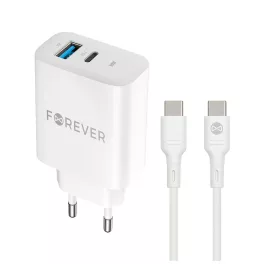  Forever TC-07-30AC PD QC töltő 1x USB-C, 1x USB 30W + USB-C–USB-C kábel 60W fehér