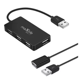   Maxlife Home Office USB 2.0 elosztó, 4× USB-port, 0,15 m + 1,5 m kábel, fekete