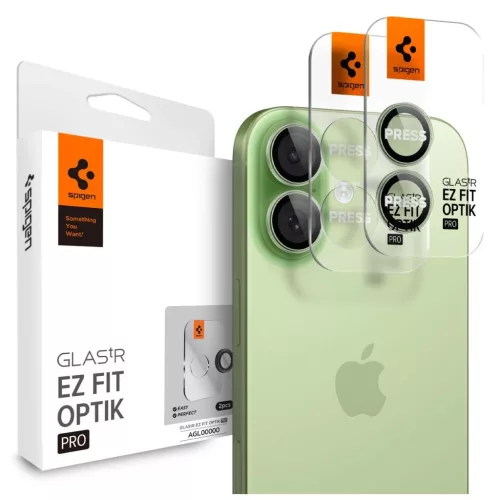 SPIGEN Optik Pro Glas.TR "EZ FIT" kameravédő 2-PACK iPhone 16 / 16 Plus / 17 készülékhez zöld