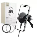 TECH-PROTECT MM15W-V5 mágneses MAGSAFE stabil szellőző autós tartó vezeték nélküli töltő 15W fekete