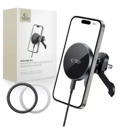   TECH-PROTECT MM15W-V5 mágneses MAGSAFE stabil szellőző autós tartó vezeték nélküli töltő 15W fekete