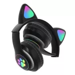 Gyerek Bluetooth fejhallgató macskafülekkel és LED világítással, fekete  