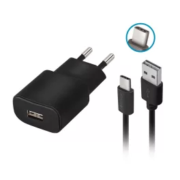 Forever TC-01 1 portos USB 2A töltő + USB-C kábel fekete