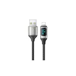 USAMS fonott kábel U78 Lightning 1.2m LED 2.4A gyors töltés ezüst fekete SJ543USB02 (US-SJ543)
