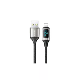   USAMS fonott kábel U78 Lightning 1.2m LED 2.4A gyors töltés ezüst fekete SJ543USB02 (US-SJ543)