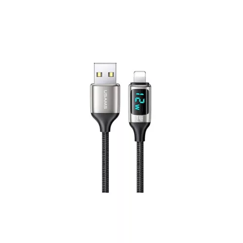 USAMS fonott kábel U78 Lightning 1.2m LED 2.4A gyors töltés ezüst fekete SJ543USB02 (US-SJ543)