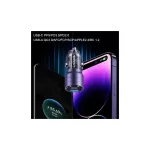 USAMS autós töltő C36 USB+USB-C 95W Fast Charge lila CC176CC02 (US-CC176)