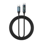 BWOO USB-C – USB-C kábel, 1 m, 60W, LED kijelzővel, fonott, fekete