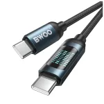 BWOO USB-C – USB-C kábel, 1 m, 60W, LED kijelzővel, fonott, fekete