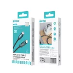 BWOO USB-C – USB-C kábel, 1 m, 60W, LED kijelzővel, fonott, fekete