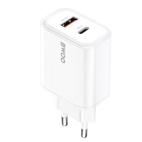 BWOO CDA207 PD 36W fali töltő 1 USB-A és 1 USB-C porttal fehér